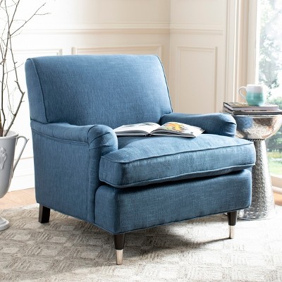 Navy Spot 29" Contemporary Leather & Wood Arm Chair