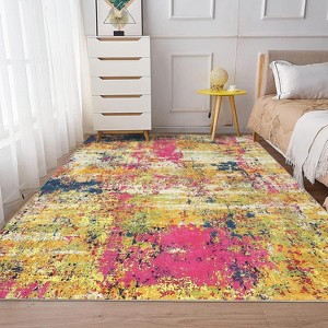 Coucheta Modern Abstract Area Rug , Washable Non-Slip Low Pile Soft , Pink Grey Blue Indoor Carpet for Living Room, Bedroom, Multiple Sizes - 1 of 4