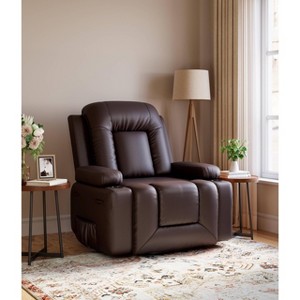 Power Lift Recliner Chair with Heat & Massage, Electric Adjustable PU Leather Recliner for Elderly, Remote Control, Side Pocket, Comfortable Support - 1 of 4