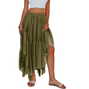 Imily Bela Womens Summer Boho Maxi Skirt Casual Asymmetric High-Low Hem Flowy Bohemia Long Skirt - 1 of 4