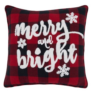 Saro Lifestyle Buffalo Plaid Merry and Bright Throw Pillow With Poly Filling, 16", Red - 1 of 3