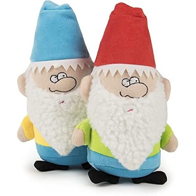 goDog (2 Count Magical Creatures Garden Gnome Squeaky Plush Dog Toy, Chew Guard Technology - Red/Blue, Small