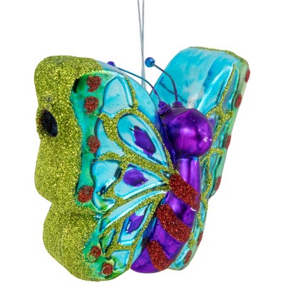 Vibrant Blue and Purple Glass Butterfly Ornament, 4.5"