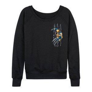 Women's - Marvel - Wolverine Slash Lightweight French Terry Wide Neck Long Sleeve Graphic Shirt - 1 of 4