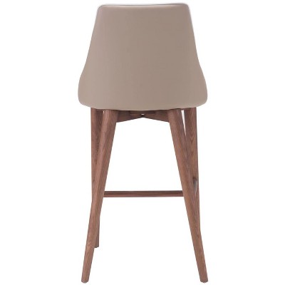 Beige Leatherette and Walnut Wood Counter Stool