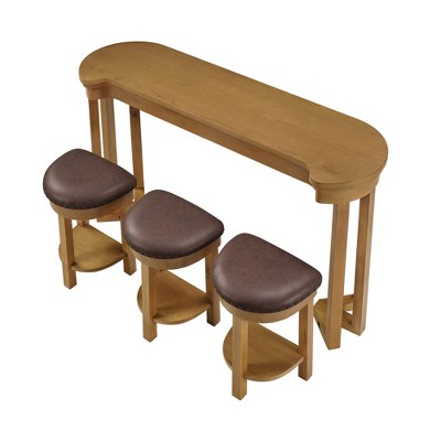 DSVIMOY Counter and Bar Stool Set Solid Wood Breakfast Table with Padded Stools for Dining Area, Beige, 63"*21.26"*10.93"