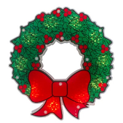 Northlight 11" Green and Red Lighted Wreath Christmas Window Silhouette Decoration