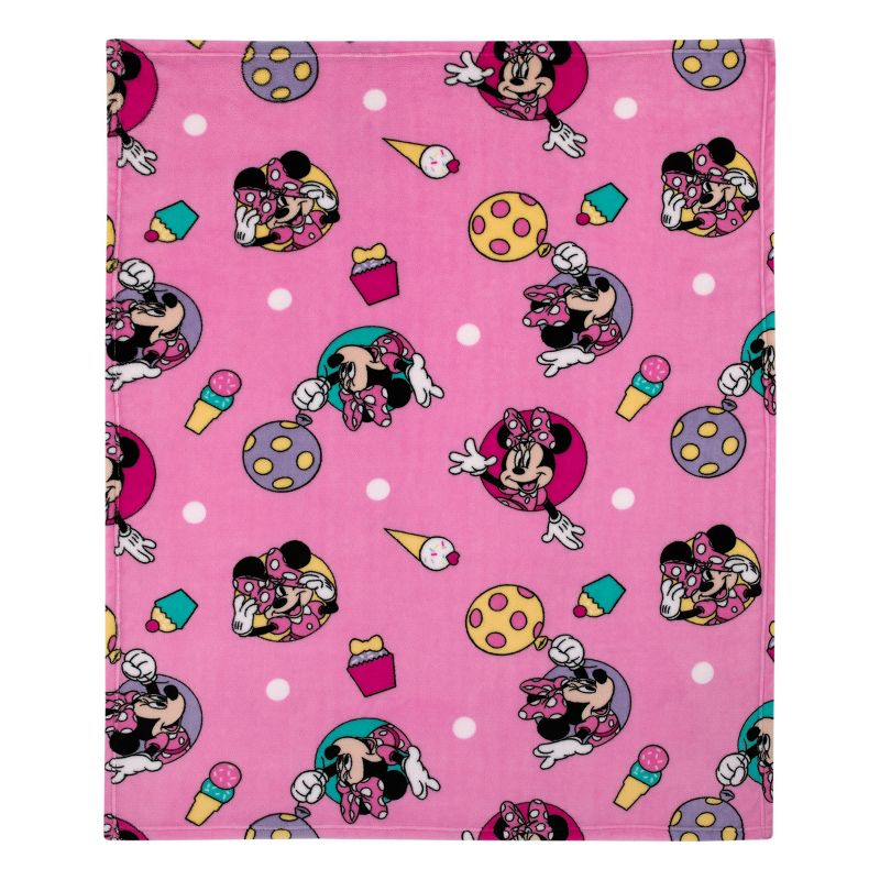 Disney Minnie Mouse Let's Party Pink, Lavender, and Yellow Balloons, Ice-cream Cones, Cupcakes, and Confetti Super Soft Toddler Blanket, 2 of 6