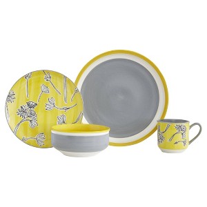 Baum Bros. 16pc Stoneware Ribbon and Bloom Dinnerware Set Yellow - 1 of 4