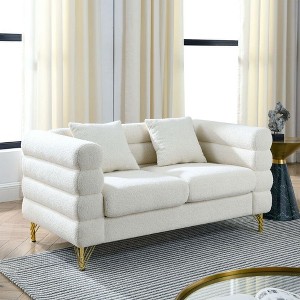 Resenkos 60" 2-Person Sectional Sofa, Plush Teddy Fabric with Deep Seating and 2 Included Accent Pillows, - 1 of 4