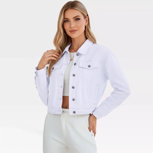 Women's Button Down Stretch Fitted Long Sleeve Cropped Denim Jacket Soft Denim Jean Jacket with Pockets Nashville Outfits - 1 of 4