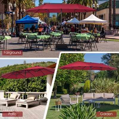 Wine Red Double-Sided Steel Market Umbrella, 15ft Canopy