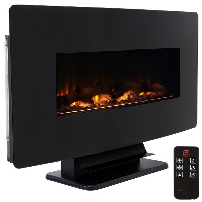 Sunnydaze Curved Face Indoor Wall Mount or Freestanding Color-Changing Fireplace - 35.75" W x 8.75" D x 21.5" H - Black