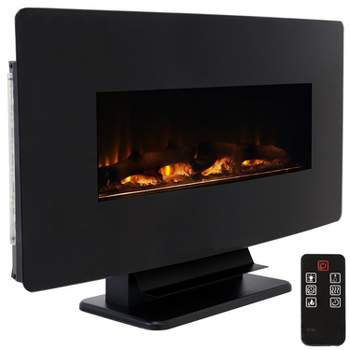 Sunnydaze Curved Face Indoor Wall Mount or Freestanding Color-Changing Fireplace - Black
