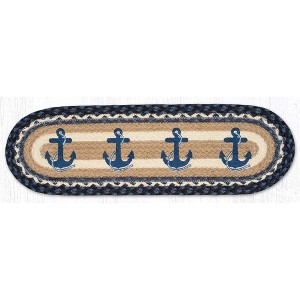 Earth Rugs Coastal Navy Anchor Stair Tread – Oval Cabin & Beach Style 27"x8.25" - 1 of 3