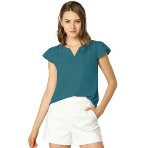 INSPIRE CHIC Women's Work Business Casual Plain Cap Sleeve Blouse - 1 of 4