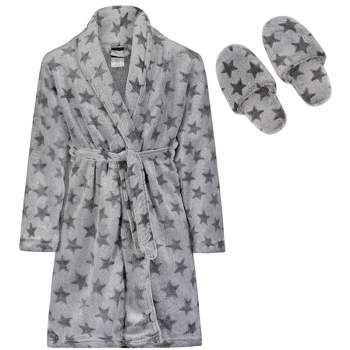 Sleep On It Boys Plush Fleece Shawl Collar Robe with Matching Slippers