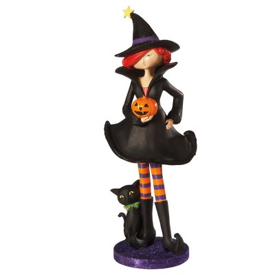 Ganz 18" Black and Purple Halloween Witch with Black Cat Figure