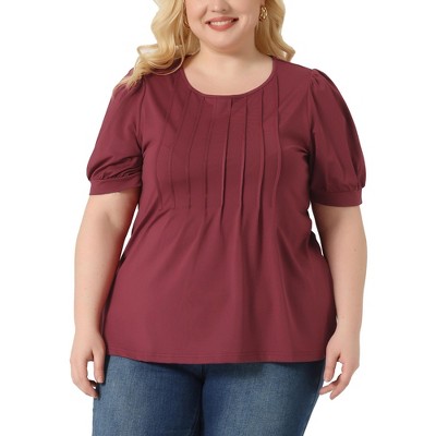 Agnes Orinda Women's Plus Size Keyhole Floral Chiffon Flared Sleeve Summer  Trendy Peasant Tops Burgundy 2x : Target