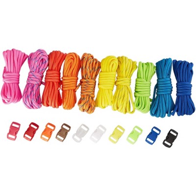 Juvale 10 Nylon Paracords and 10 Buckles Set for Survival Bracelets and Crafts, 10 Colors, 10 Feet Cords