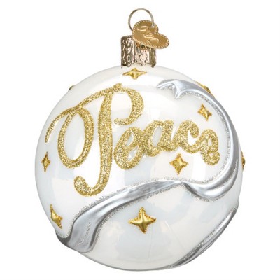 Old World Christmas Hanging Mouth-Blown Glass Ornament for Trees, Peace & Joy Round Ball, 3.5"