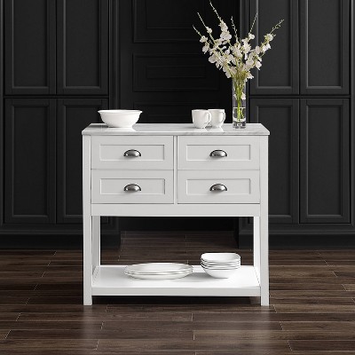 White Faux Marble Top Kitchen Island Cart with Storage