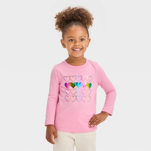 Toddler Hearts Rainbow 3t Long T-shirt Cat & Target Jack™ Pink Sleeve - : Rose