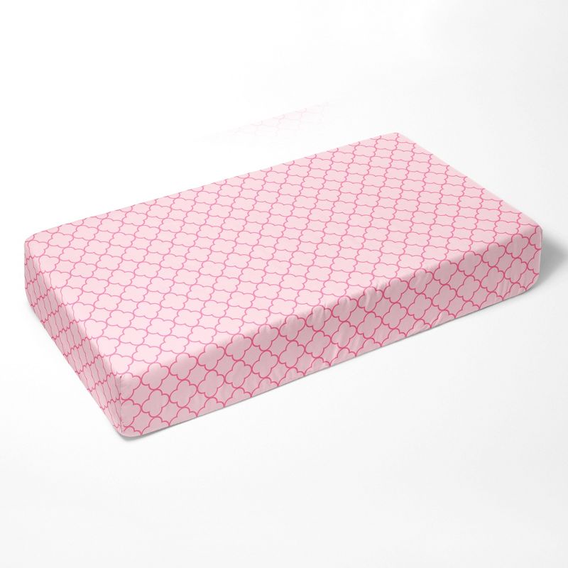 Bacati - Pink Quatrofoile Printed 100 percent Cotton Universal Baby US Standard Crib or Toddler Bed Fitted Sheet, 3 of 7