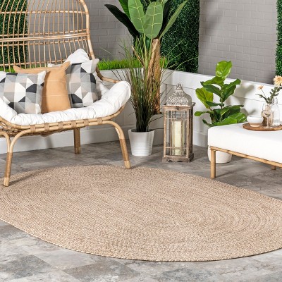 Tan Oval 4' x 6' Braided Synthetic Indoor/Outdoor Rug