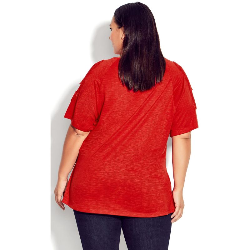 Women's Plus Size Crochet Cut Out Top - salsa red | AVENUE, 3 of 7
