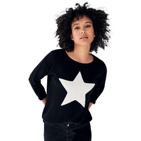 Ellos Women's Plus Size Star Applique Sweater - 5x, Black : Target