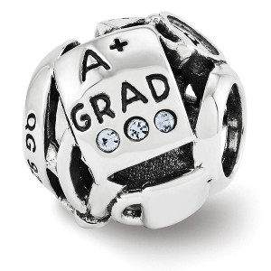 Black Bow Jewelry Sterling Silver with White Crystals College Graduation Bead Charm - 1 of 4