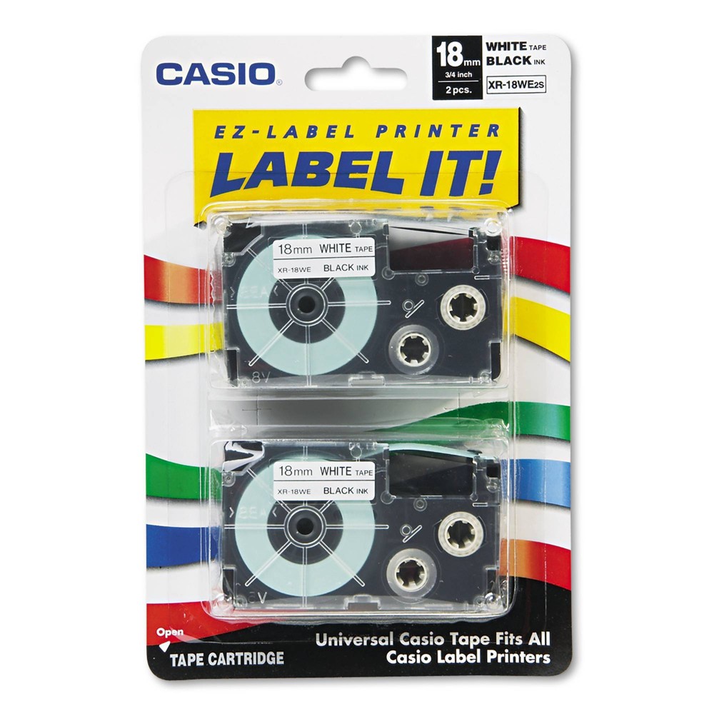 Casio Tape Cassettes for KL Label Makers - Black/White(2 Per Pack)