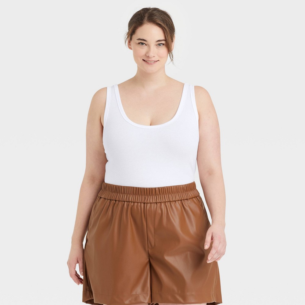 Women's Double-Scoop Bodysuit - A New Day™ White 4X: Cotton Modal Blend, Slim Fit, Adjustable Snap