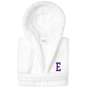 Personalized Linum Kids 100% Polyester SUPER PLUSH Double Brushed Hooded Bathrobe in Purple Bookman Font - 1 of 3