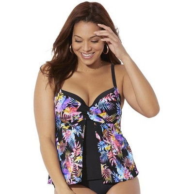Swimsuits for All Women's Faux Flyaway Underwire Tankini Top (Plus Sizes Available)