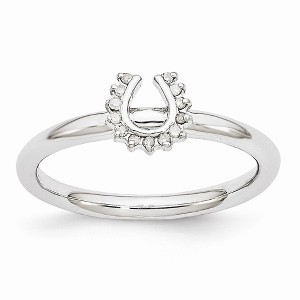 Black Bow Jewelry Rhodium Sterling Silver .07 Ctw Diamond 7mm Horseshoe Stackable Ring - 1 of 4
