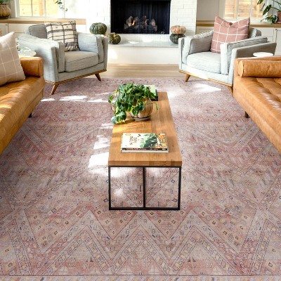 Vintage Red Synthetic Flat-Weave Rectangular Area Rug