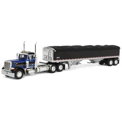 1/64 Blue Black Peterbilt 379 Day Cab w/ Black Wilson Grain Trailer DCP 60-1898
