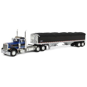 1/64 Blue Black Peterbilt 379 Day Cab w/ Black Wilson Grain Trailer DCP 60-1898 - 1 of 4