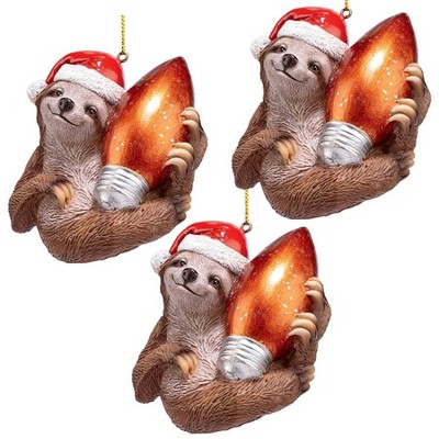 Design Toscano Santa's Holiday Season Sloth Christmas Ornament: Set of Three