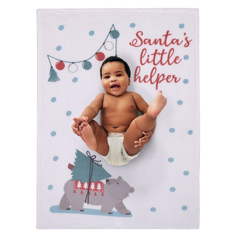 NoJo Bear White, Red, and Green "Santa's Little Helper" Christmas Photo Op Super Soft Baby Blanket, 2 of 5