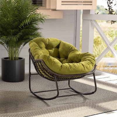 Rattan Reclining Rocking Chair,Patio Rocking Chair With Cushions Living Room-Cuddlewood