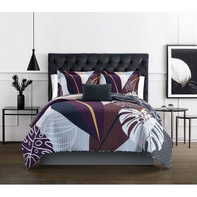 4pc King Alei Quilt Set Dark Purple/white/brown - Chic Home Design : Target