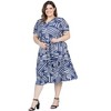 24seven Comfort Apparel Plus Size Navy and White Short Sleeve Tie Waist Midi Dress - 2 of 4