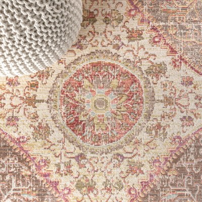 Reversible Brown and Pink Medallion Synthetic 8' x 10' Area Rug