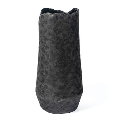 HomeRoots 14" Gray Hammered Cylinder Aluminum Table Vase