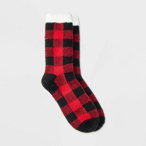 Women's Buffalo Plaid Double Lined Cozy Crew Socks - Auden™ Red/Black 4-10 - 1 of 3