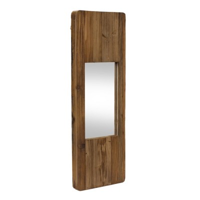 Rustic Wooden Wall Mirror 29"H, Vertical Solid Wood & Glass Decor Mirror by Melrose