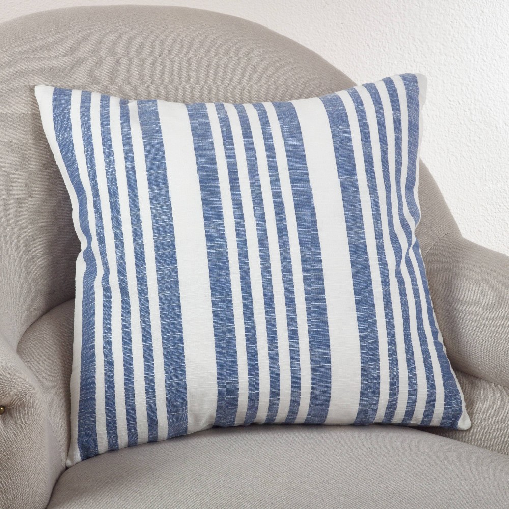 Photos - Pillow 20"x20" Oversize Down Filled Striped Design Square Throw  Blue - Sar